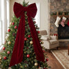 Oversized Velvet Christmas Tree Topper Bow – Long Cascading Tails