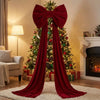 Oversized Velvet Christmas Tree Topper Bow – Long Cascading Tails