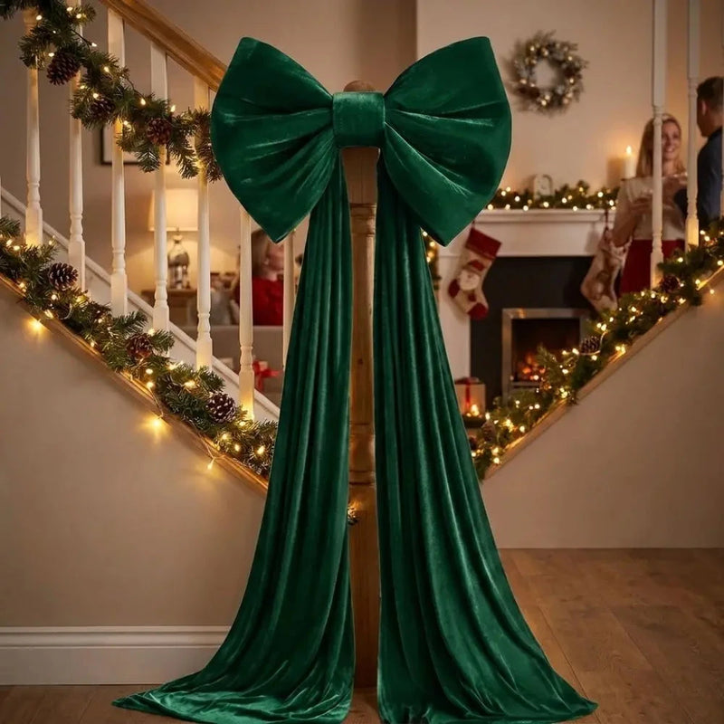 Oversized Velvet Christmas Tree Topper Bow – Long Cascading Tails