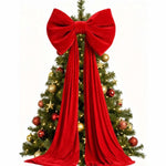 Oversized Velvet Christmas Tree Topper Bow – Long Cascading Tails