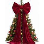 Oversized Velvet Christmas Tree Topper Bow – Long Cascading Tails